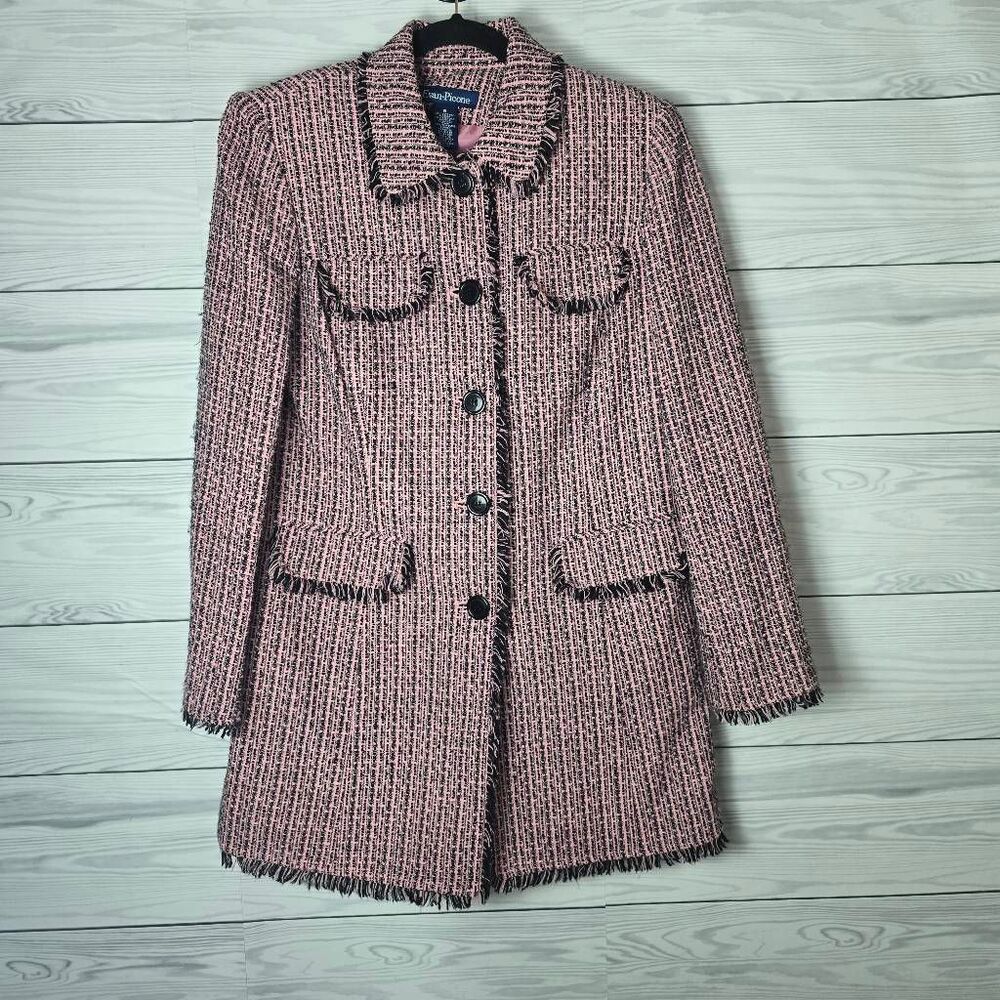 Evan Picone Pink and Black Tweed Pea Coat 8 Elle Woods Fall Winter Spring Femme